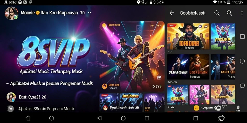 Screenshot utama menampilkan antarmuka aplikasi 8SVIP saat memainkan musik.
