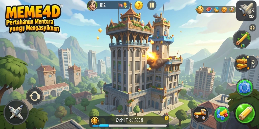 Tampilan menarik dari gameplay Tower Defense di MEME4D.
