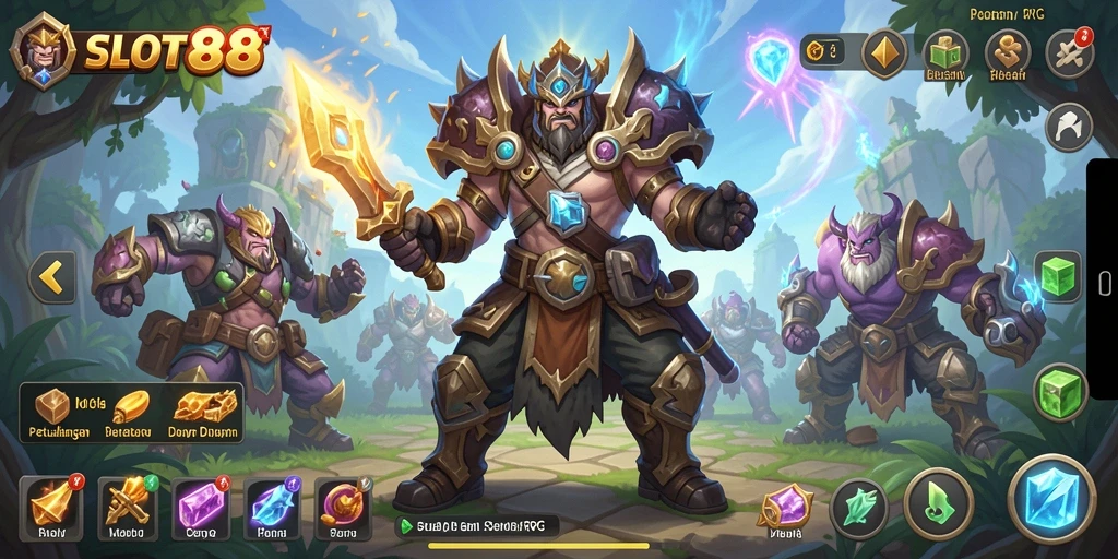 Screenshot gameplay SLOT88 yang memperlihatkan pertarungan epik di dunia RPG.