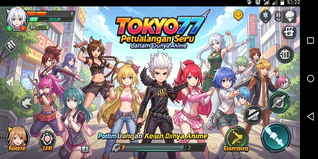 Tampilan gameplay seru dari TOKYO77 dengan karakter anime yang menarik.